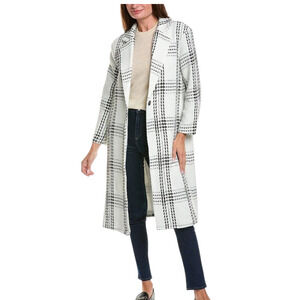 Vince Camuto Women’s Plaid Tweed Coat Size Small Ivory Black Longline Jacket